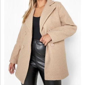 Stone/Tan/Dark cream colored Teddy Fur Double Breasted Coat